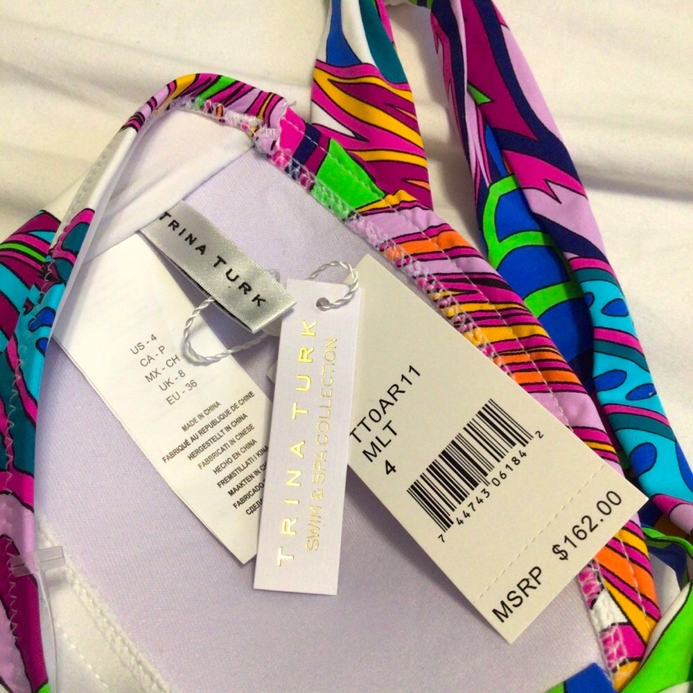 NWT Trina Turk Women's One-Piece Swimsuit Tropical Floral Halter Size 4 - Picture 7 of 9